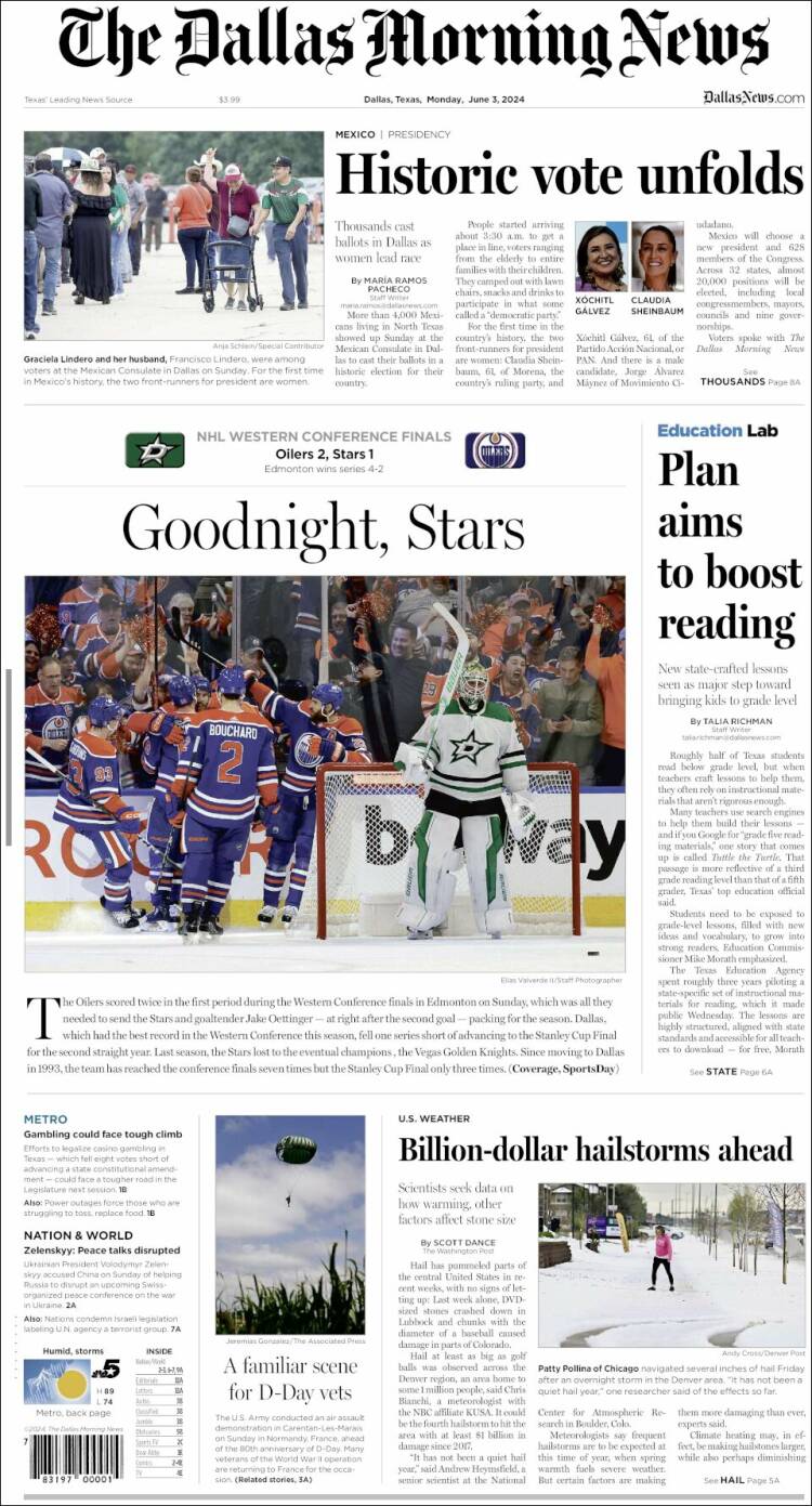 Portada de Dallas Morning News (USA)