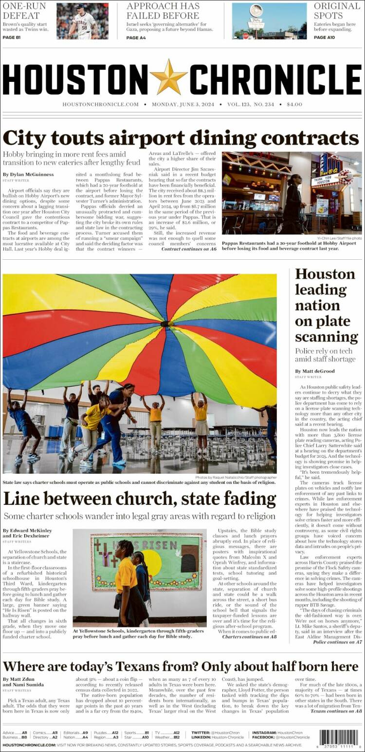 Portada de Houston Chronicle (USA)