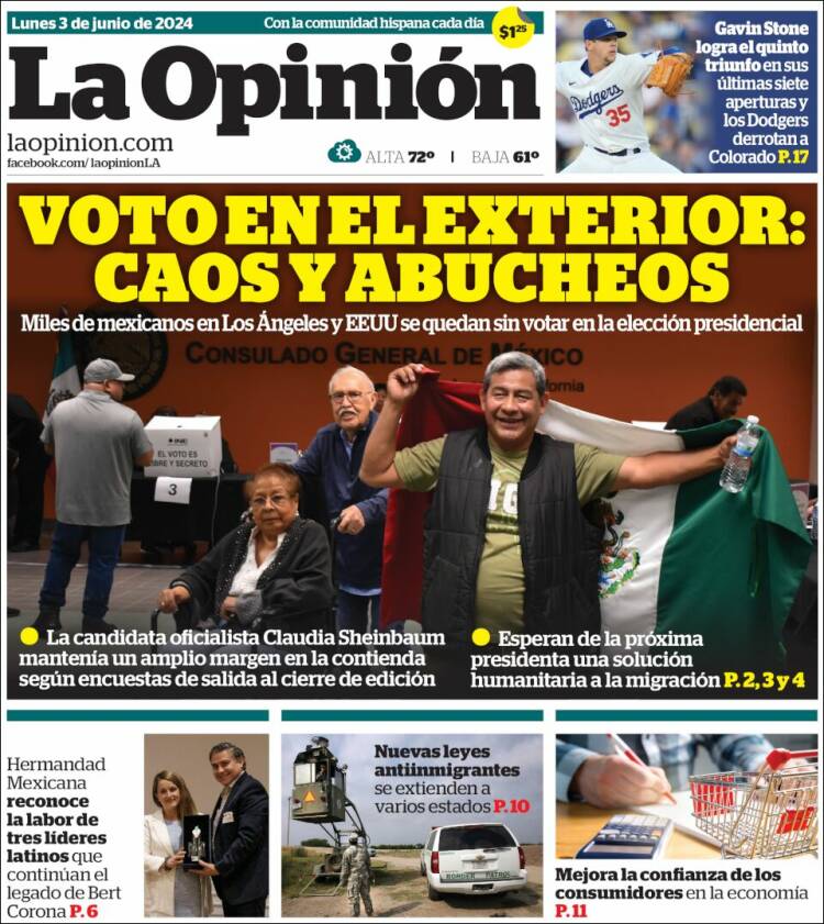 Portada de La Opinión (USA)