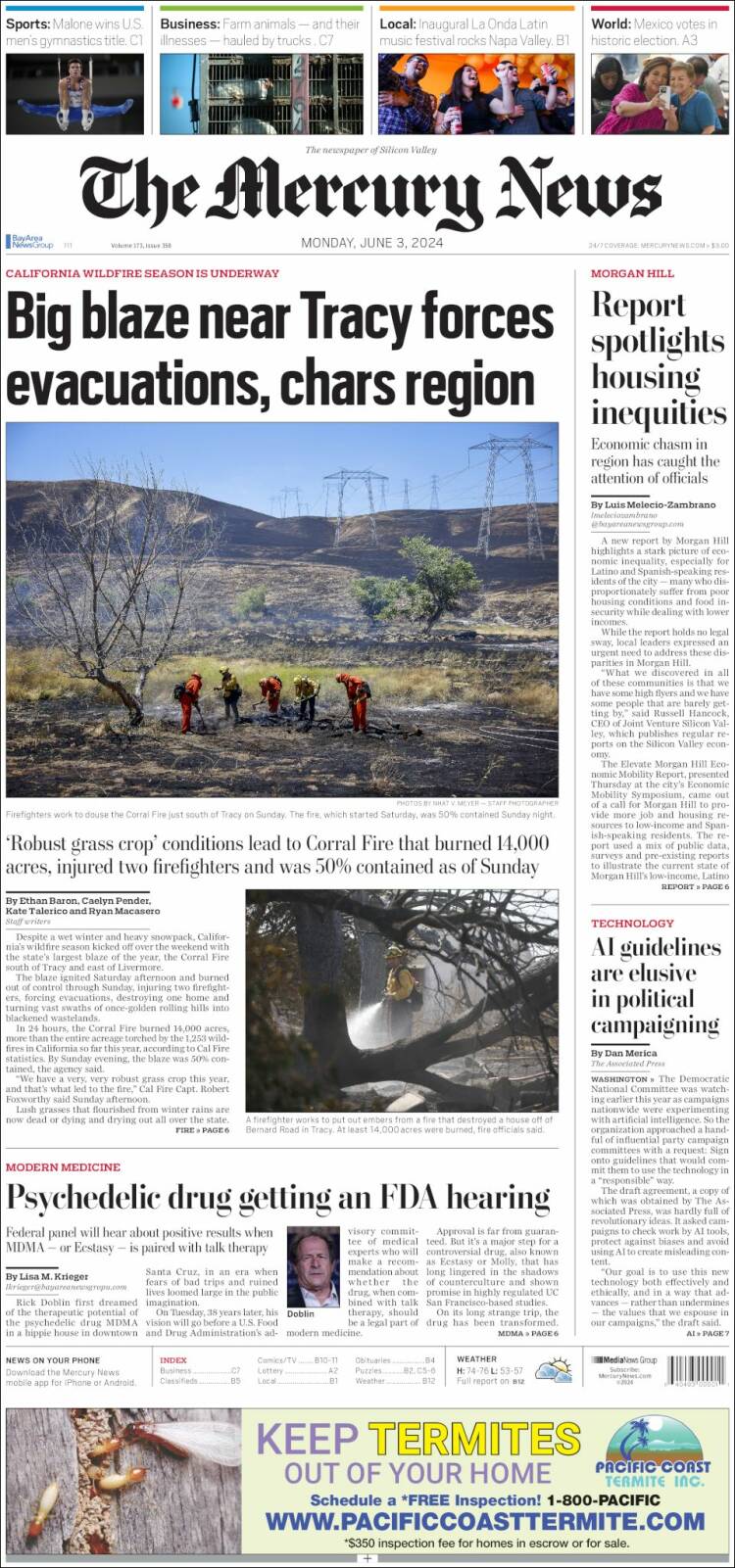 Portada de San Jose Mercury News (USA)