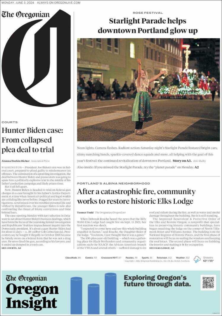 Portada de The Oregonian (USA)