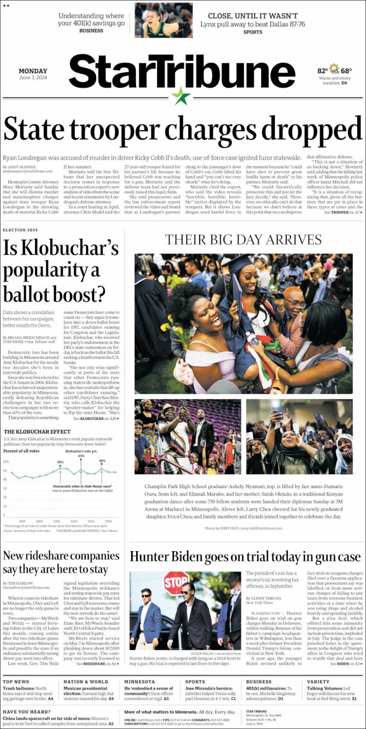 Portada de Star Tribune (USA)