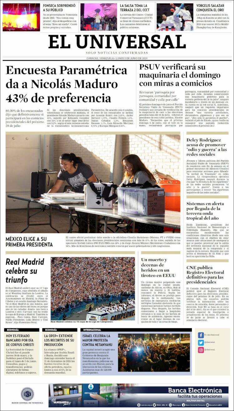 Portada de Universal (Venezuela)