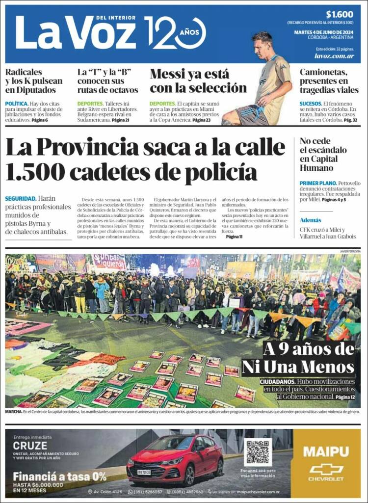 Portada de La Voz del Interior (Argentina)