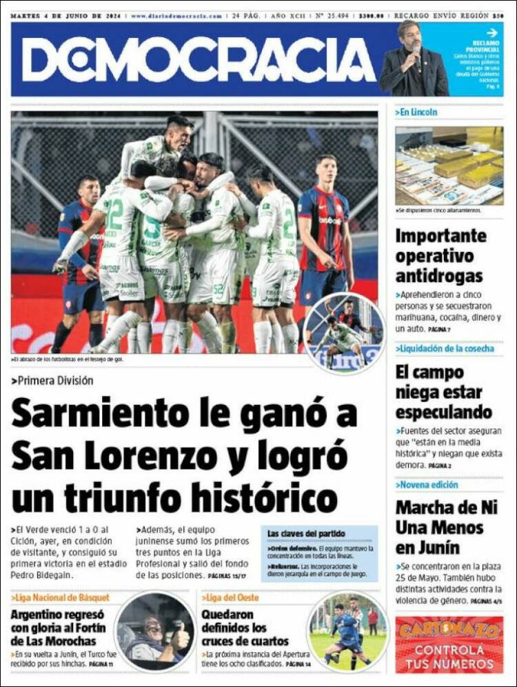 Portada de Diario Democracia (Argentina)