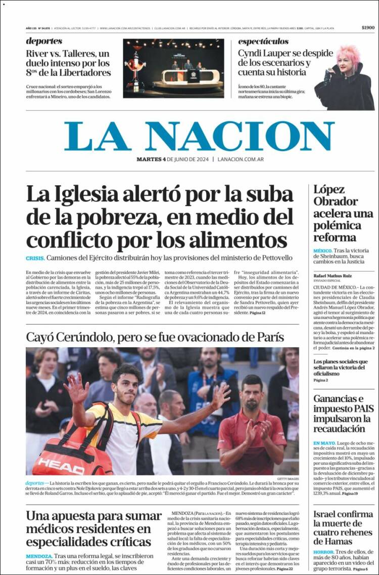 Portada de La Nación (Argentina)