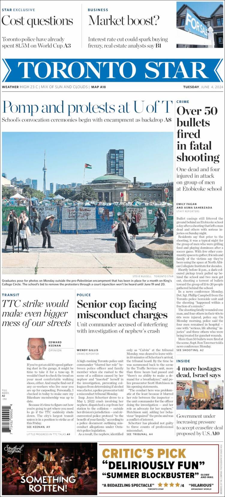 Portada de The Toronto Star (Canadá)