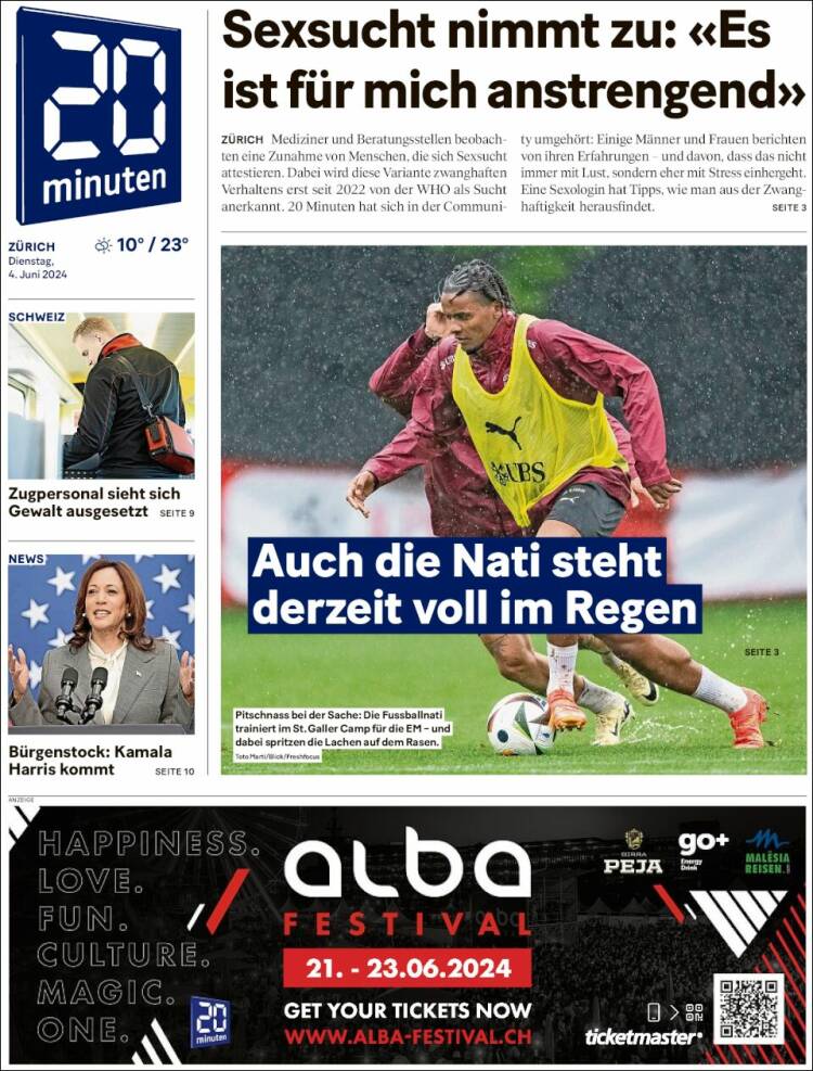 Portada de 20Minuten - Zürich (Suiza)