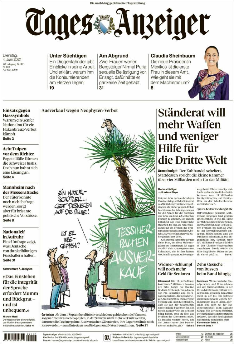 Portada de Tages-Anzeiger (Suiza)