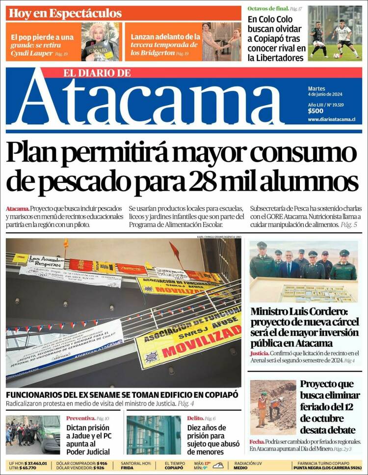 Portada de Diario de Atacama (Chile)