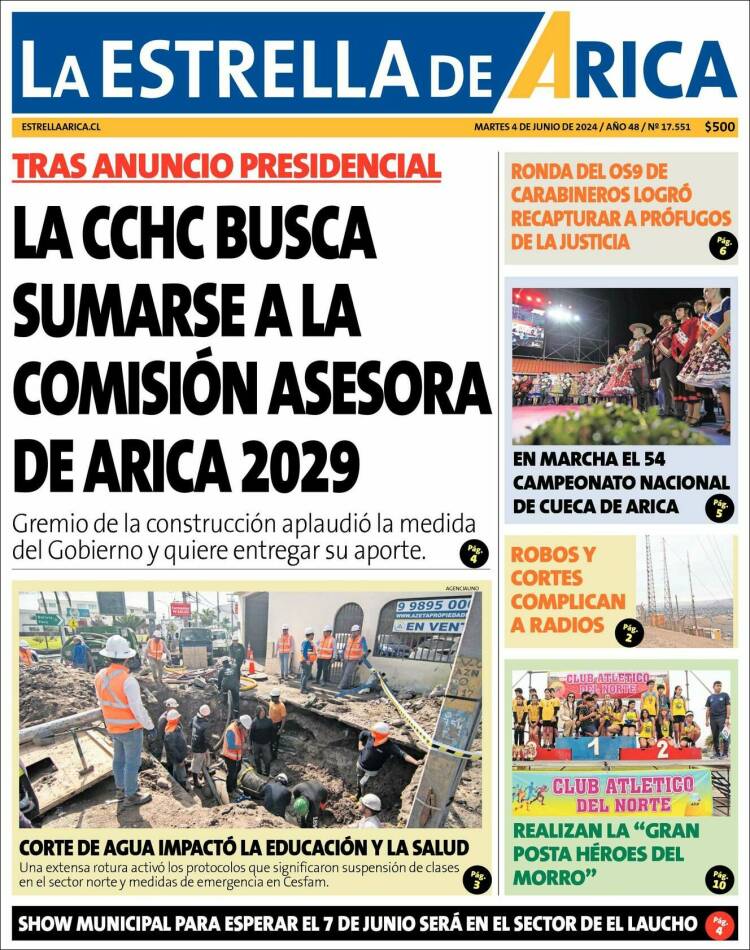 Portada de La Estrella de Arica (Chile)