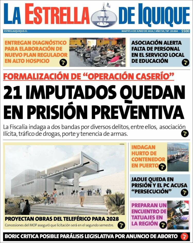 Portada de La Estrella de Iquique (Chile)