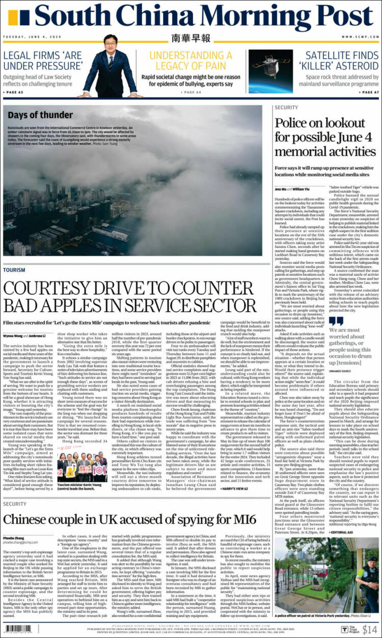 Portada de South China Morning Post (China)