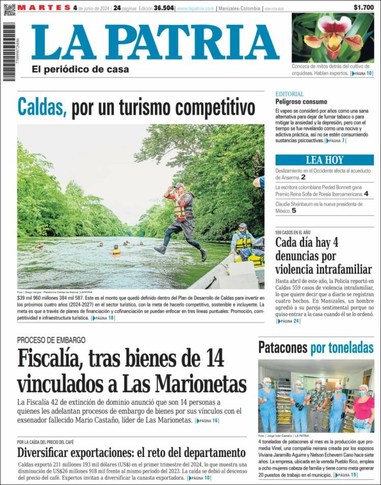 Portada de La Patria (Colombia)