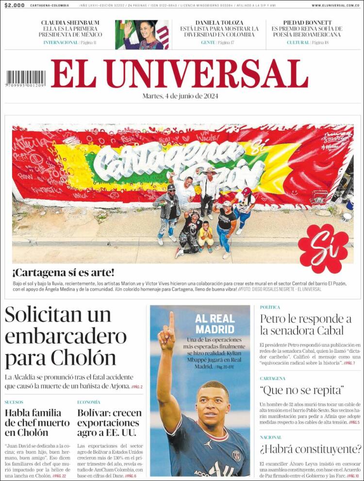 Portada de El Universal (Colombia)