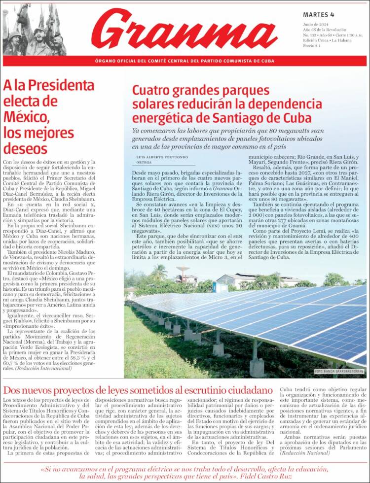 Portada de Granma (Cuba)