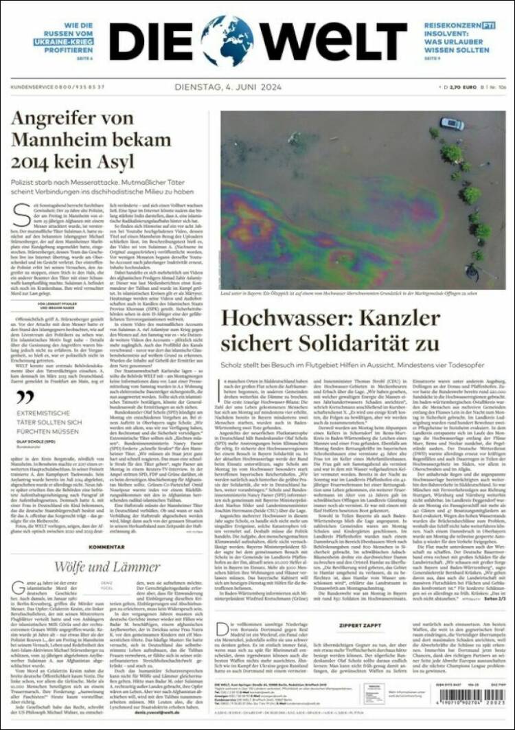 Portada de Die Welt (Alemania)