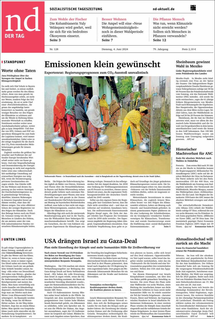 Portada de Neues Deutschland (Alemania)
