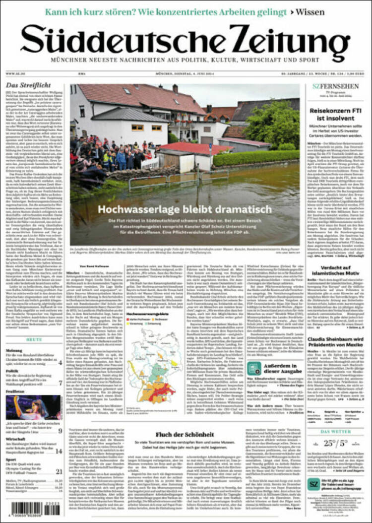 Portada de Sueddeutsche (Alemania)