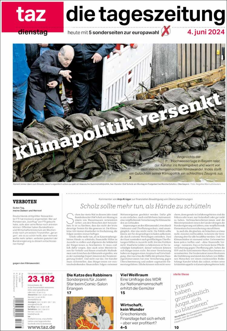 Portada de Die Tageszeitung (Alemania)