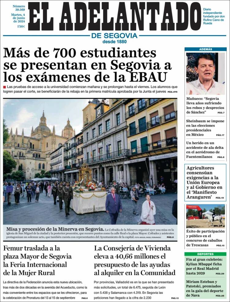 Portada de El Adelantado de Segovia (España)