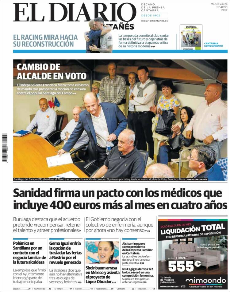 Portada de El Diario Montañés (España)