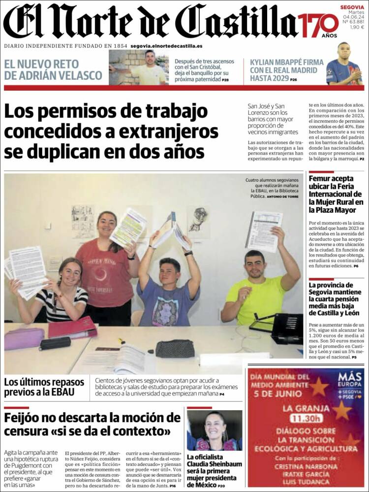 Portada de Norte de Castilla - Segovia (España)