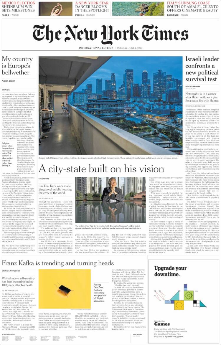 Portada de International New York Times (Europa)