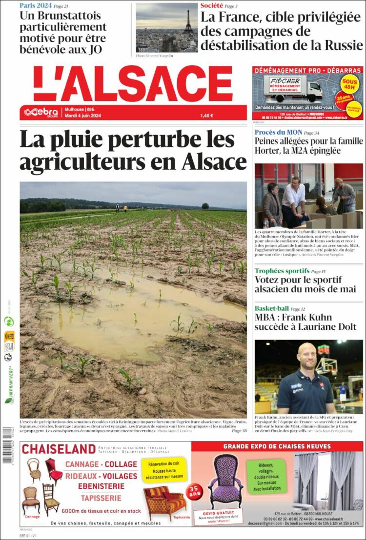 Portada de Journal L'Alsace (Francia)