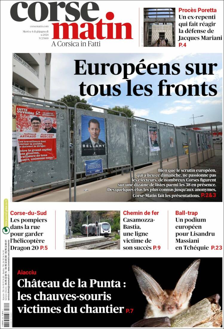 Portada de Corse-Matin (Francia)