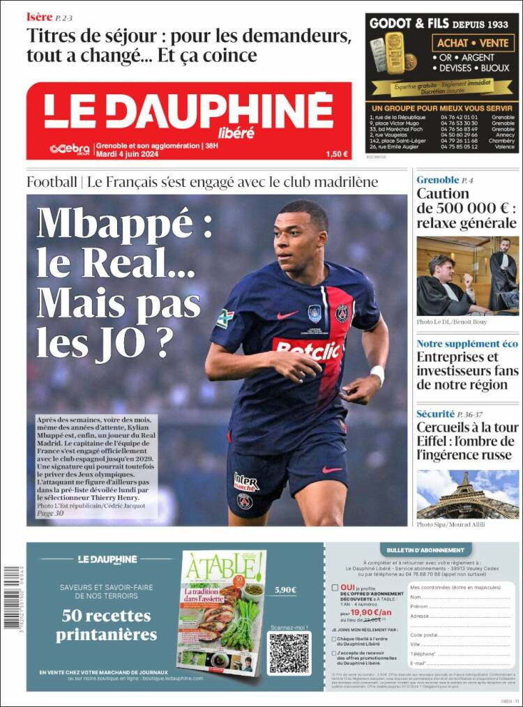 Portada de Le Dauphiné Libéré (Francia)