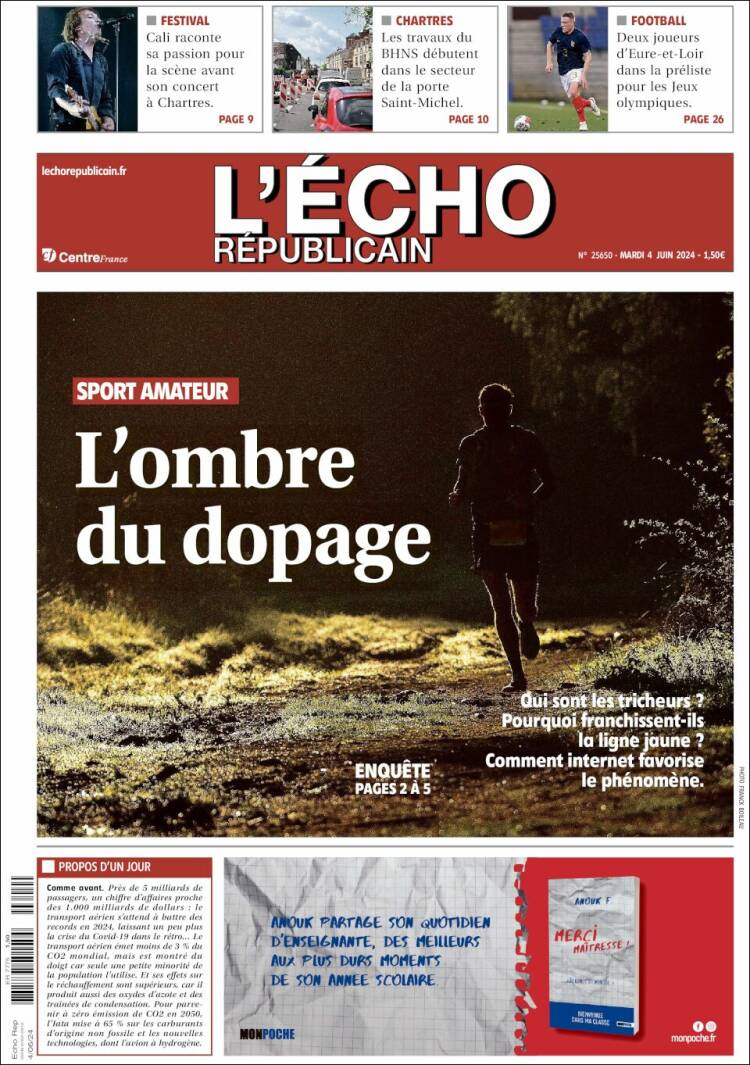 Portada de L'Echo Républicain (Francia)