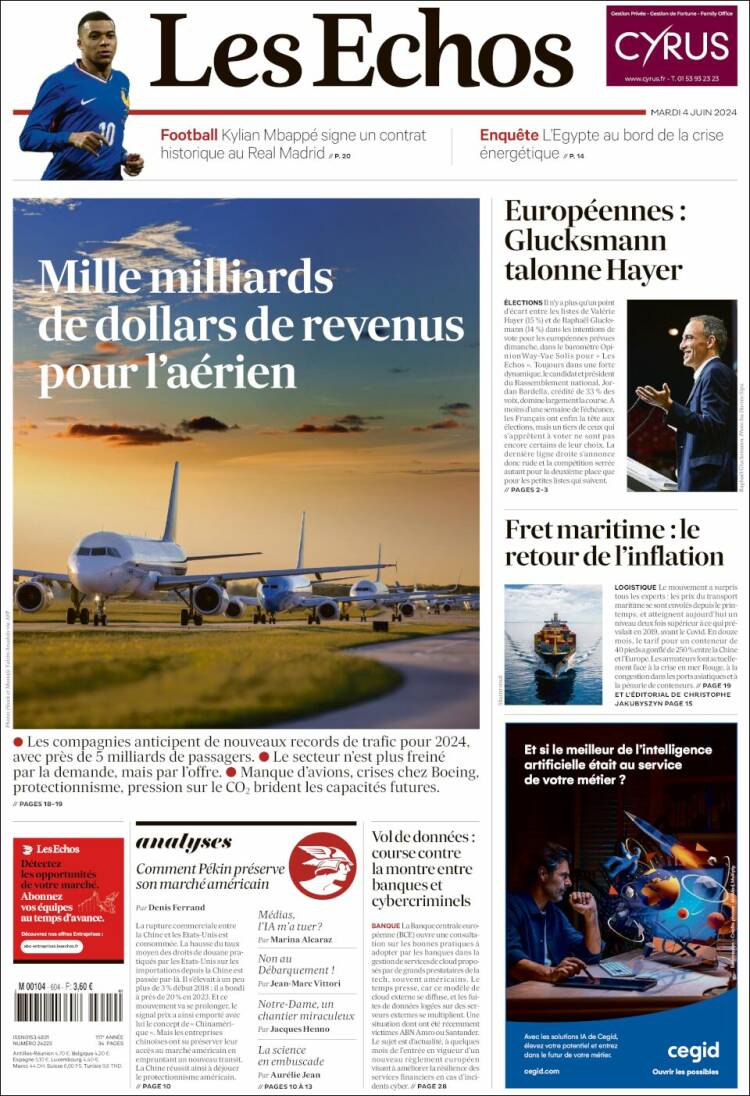Portada de Les Echos (Francia)