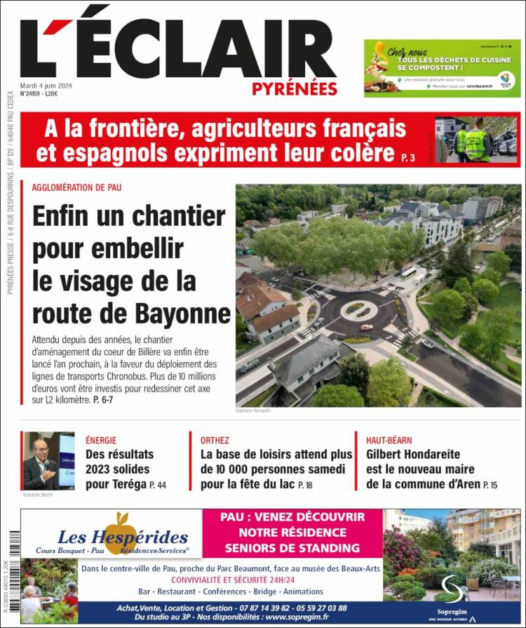 Portada de L'Eclair des Pyrénées (Francia)