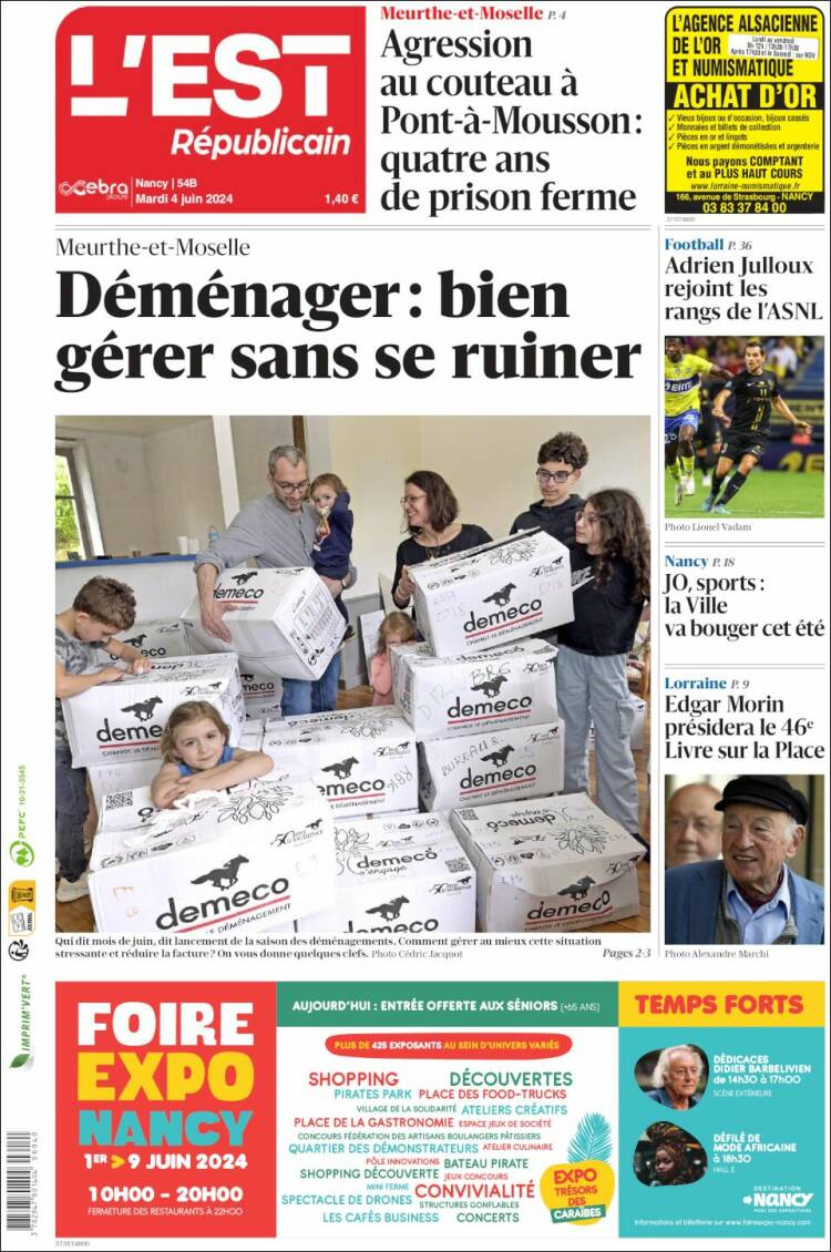 Portada de L'Est Republicain (Francia)