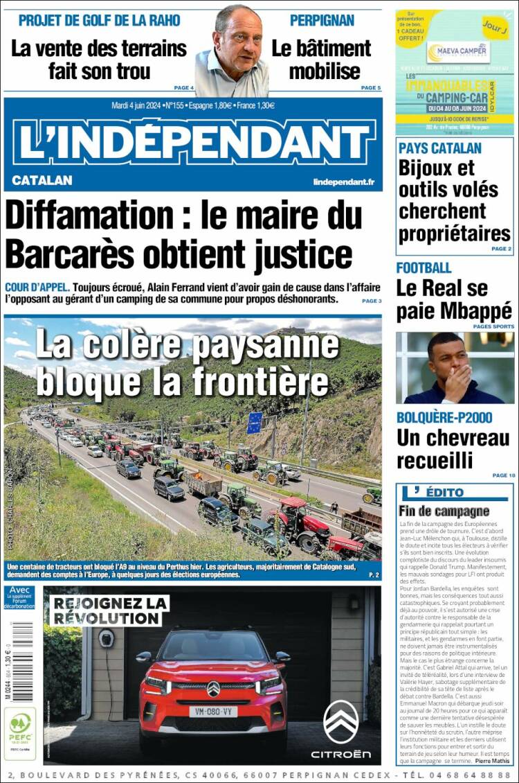 Portada de Le Indépendant (Francia)
