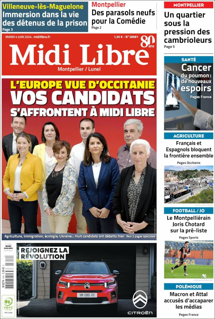 Portada de Midi Libre (Francia)