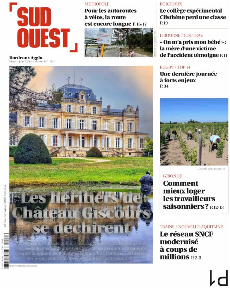 Portada de Sud Ouest (Francia)