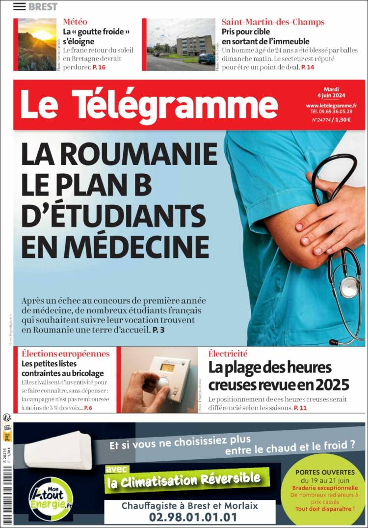 Portada de Télégramme (Francia)