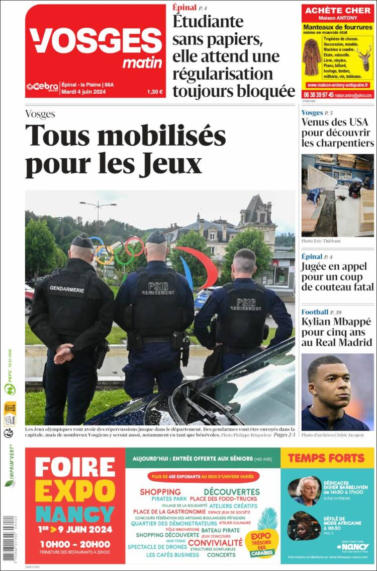 Portada de Vosges Matin (Francia)