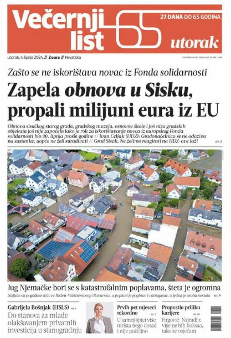 Portada de Večernji (Croacia)