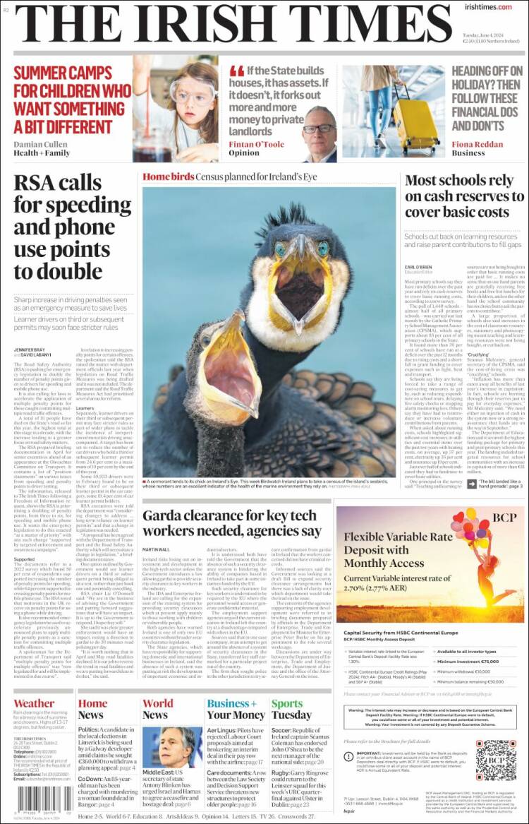 Portada de Irish Times (Irlanda)