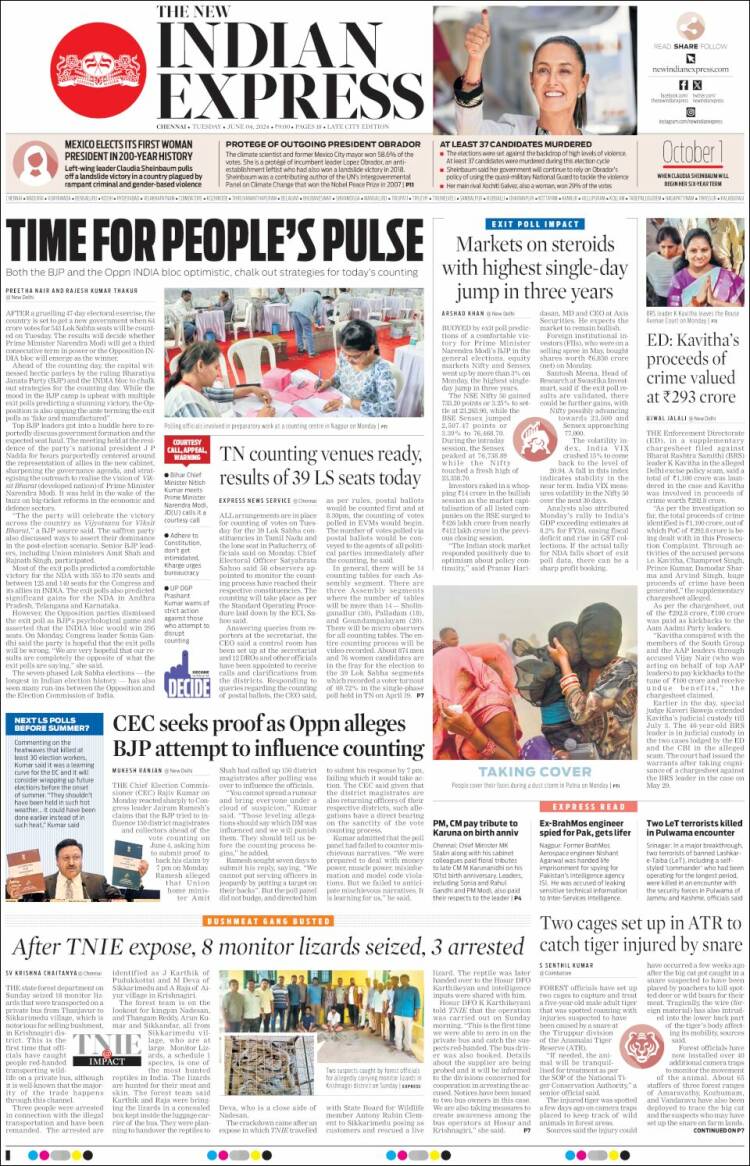 Portada de New Indian Express (India)