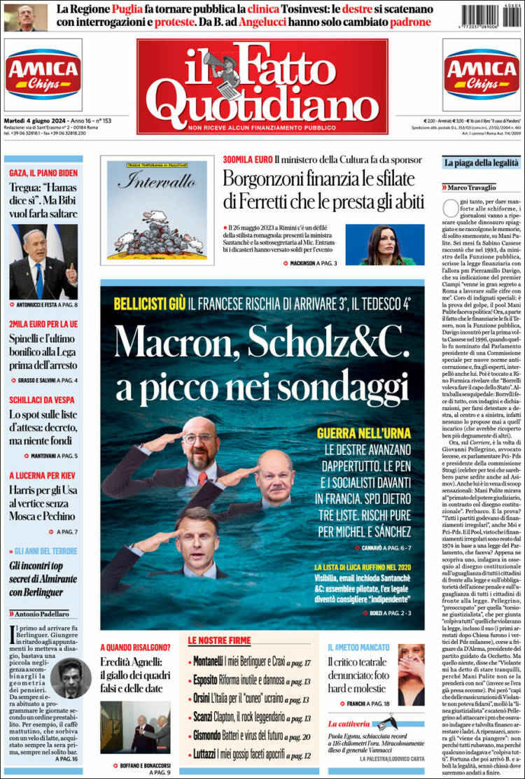 Portada de Il Fatto Quotidiano (Italia)
