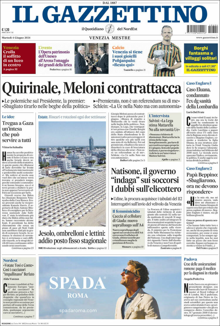 Portada de Il Gazzettino (Italia)