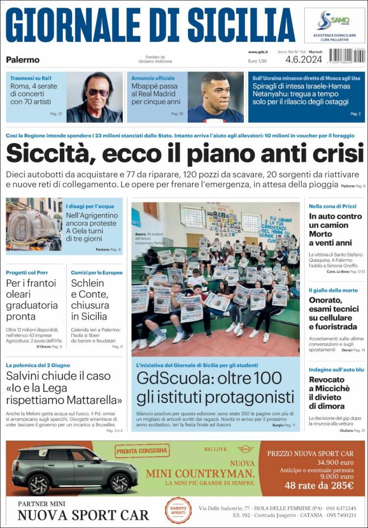 Portada de Giornale di Sicilia (Italia)