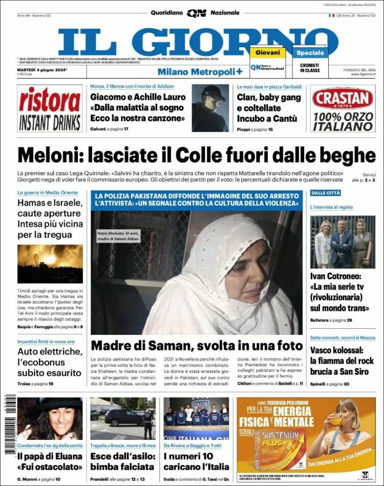 Portada de Il Giorno (Italia)