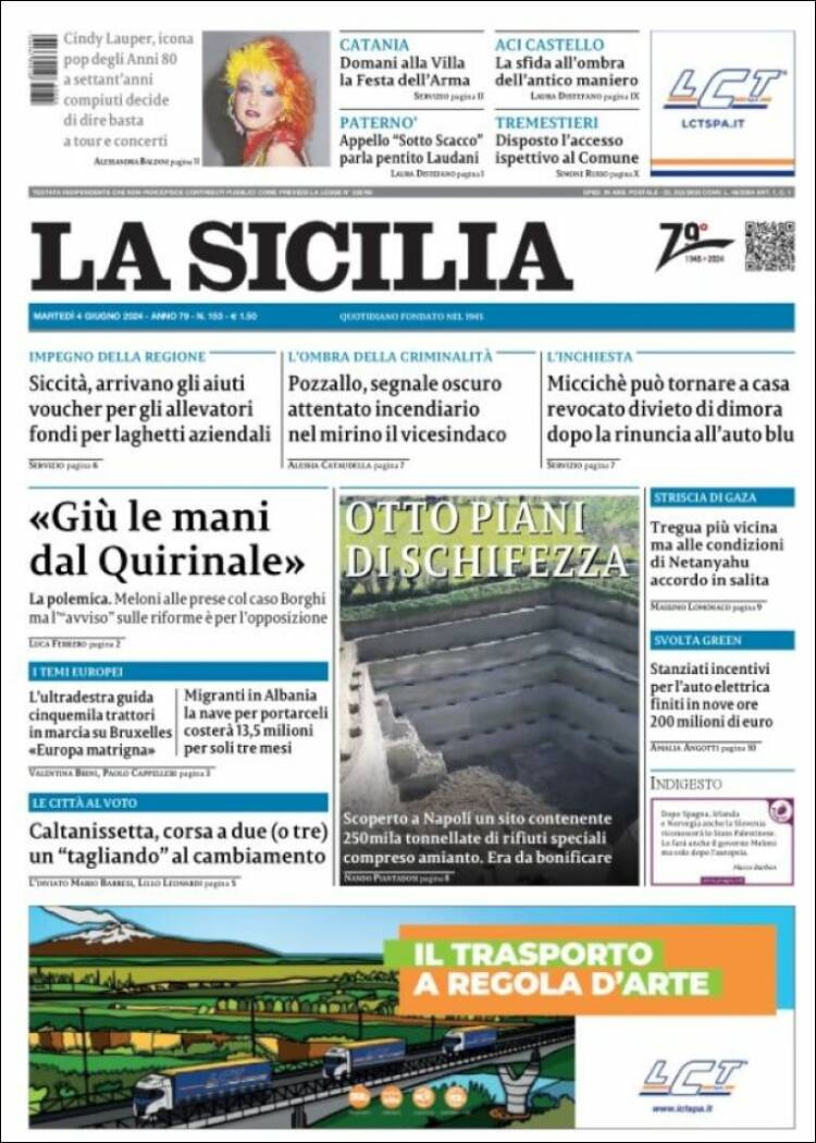 Portada de La Sicilia (Italia)