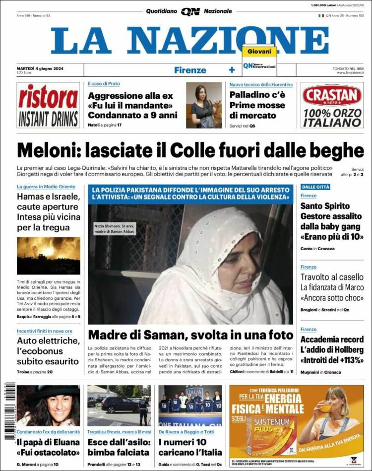 Portada de La Nazione (Italia)