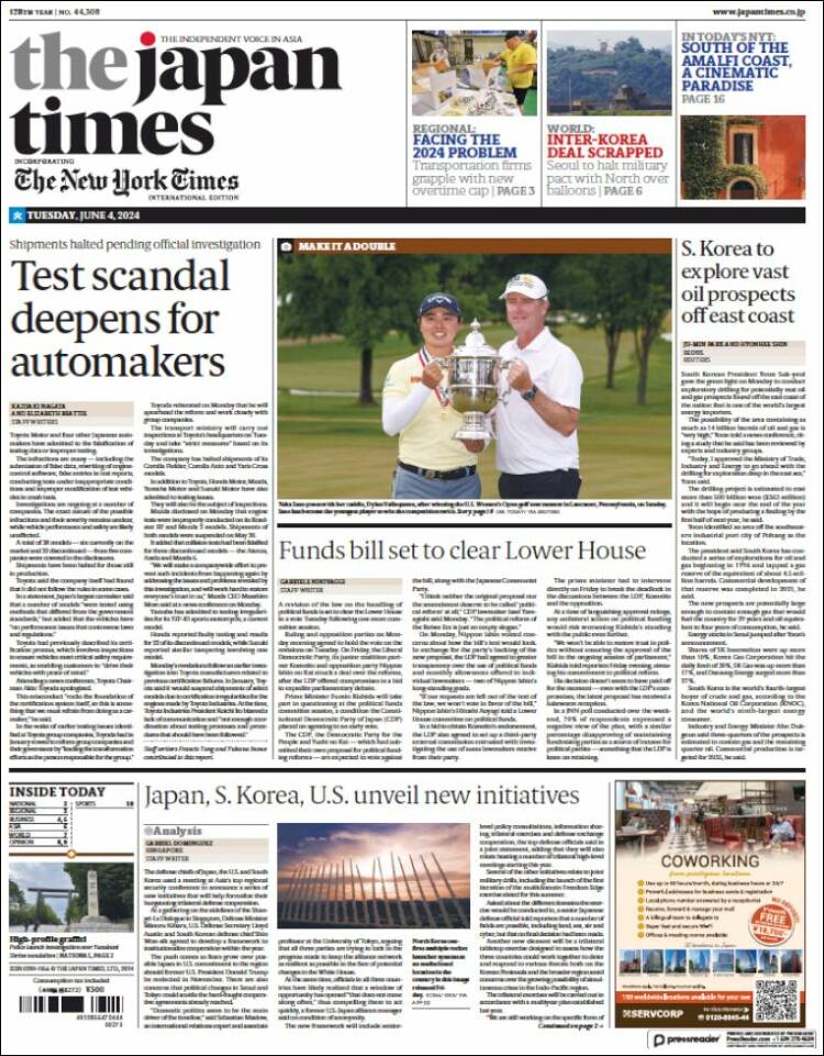 Portada de The Japan Times (Jap&oacute;n)